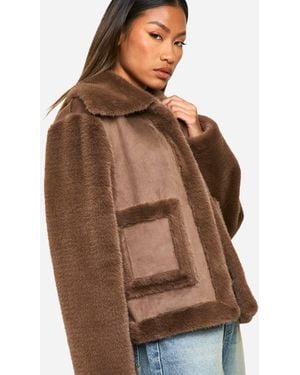 Boohoo Faux Fur Bonded Short Jacket - Brown