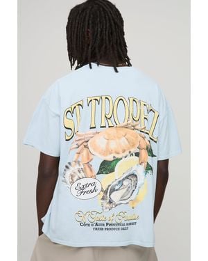 St. Tropez Oversized Oyster Washed Printed T-Shirt - White