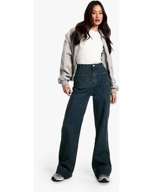 Boohoo Tall Pocket Detail Flare Leg Jean - Blue