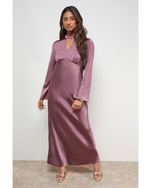 Oasis Satin Cut Out Flare Sleeve Bias Midi Dress - Purple