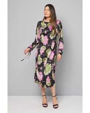 Wallis Floral Ruched Sleeve Midi Dress - White