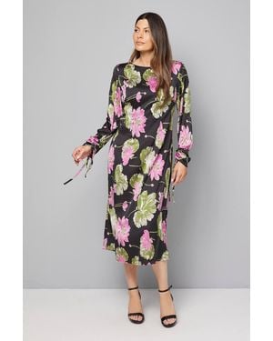 Wallis Floral Ruched Sleeve Midi Dress - White