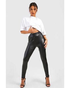 Boohoo Petite Super Stretch Waist Shaping Leather Look Leggings - Blue