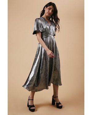 Oasis Occasion Metallic Waist Detail Midi Dress - Natural