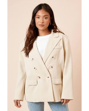 Dorothy Perkins Petite Oversized Double Breasted Blazer - Natural