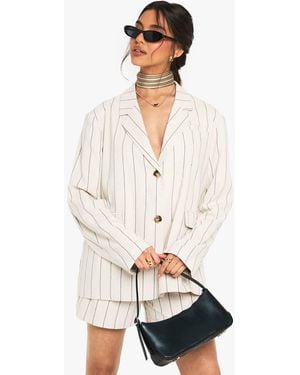 Boohoo Tailored Linen Look Striped Oversizer Blazer - Natural