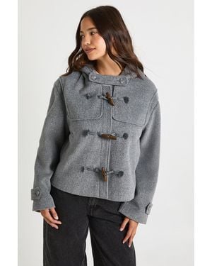 Boohoo Hooded Toggle Wool Look Jacket - Grey