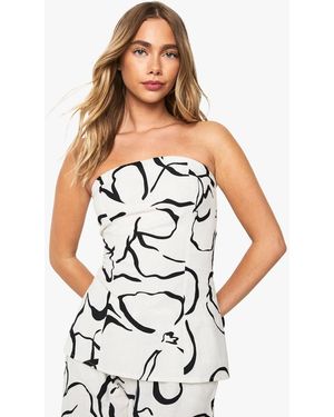 Boohoo Abstract Floral Linen Look Bandeau Top - White