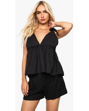 Boohoo Linen Tie Shoulder Cami - Black