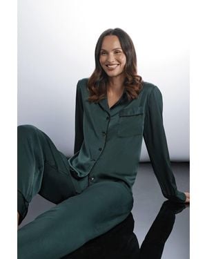 Oasis Plain Satin Contrast Binding Nightwear Set - Green