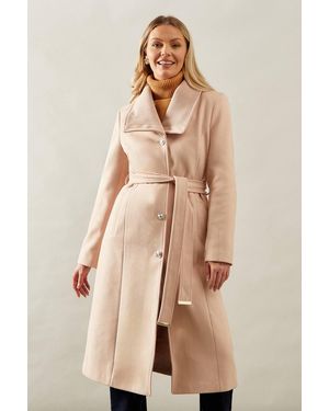 Wallis Knitted Collar Button Through Wrap Coat - Natural