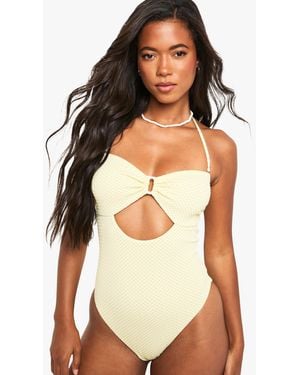 Boohoo Gingham Trim Cut Out Swimsuit - Verde