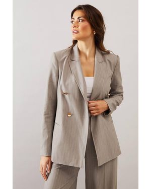 Wallis Double Breasted Pinstripe Blazer - Brown