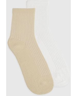 Boohoo Tonal Fluffy Knit Socks 2 Pack - White