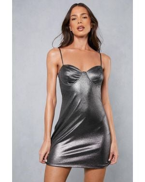 MissPap Metallic Underbust Detail Mini Slip Dress - Gray