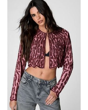 Nasty Gal Zebra Hand Embellished Two Tone Scallop Jacket - Red