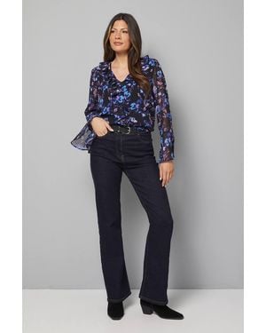 Wallis Floral Print Ruffle Detail Blouse - Blue