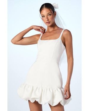 Oasis Structured Satin Drop Hem Bridal Mini Dress - White