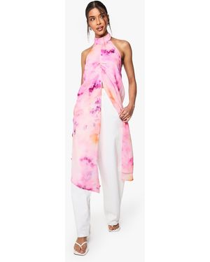 Boohoo Floral Print High Neck Woven Maxi Top - Pink