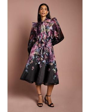 Coast Long Sleeve Frill Trim Organza Blouse With Tie Neck - Multicolor