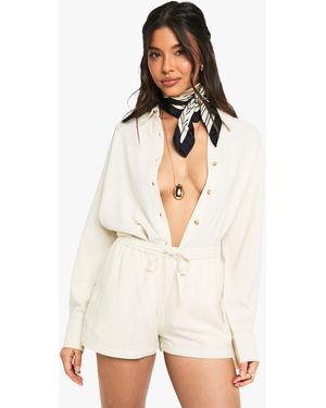 Boohoo Pantalón Corto De Lino Premium - Neutro