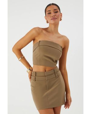 MissPap Double Waistband Bandeau Mini Skirt Co-Ord - Brown