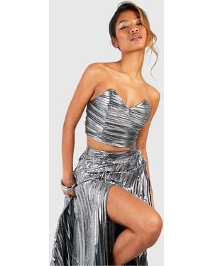 Boohoo Pleated Metallic Sweetheart Neck Corset - Gray