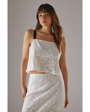 Warehouse Tablecloth Crochet Strappy Crop Top - White