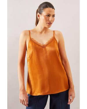 Wallis Lace Trim Satin Cami Top - Orange