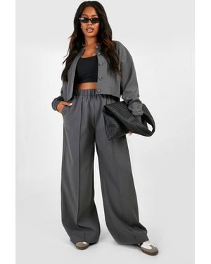 Boohoo Plus Tailored Seam Front Slouchy Wide Leg Pants - Black