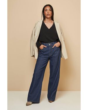 Wallis Petite Woven Shirred Cuff Overhead Shirt - Blue