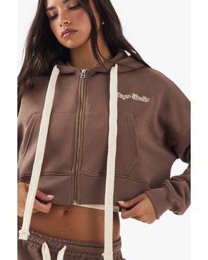 Boohoo Contrast Drawcord Dsgn Studio Boxy Crop Hoodie - Brown