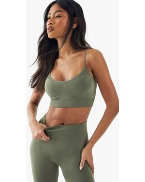 Boohoo Premium Sculpt Seamless Ribbed Detail Light Support Sports Bra - Green