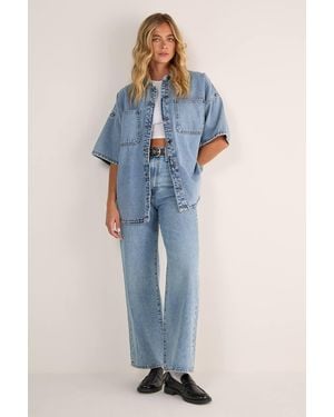 Nasty Gal Denim Boxy Short Sleeve Shirt - Blue