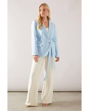 Wallis Petite Tie Waist Cross Over Blazer - Blue
