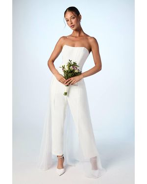 Coast Corset Crepe Wedding Jumpsuit With Organza Overlay - White