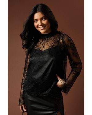 Oasis Scallop Edge Lace Blouse - Black