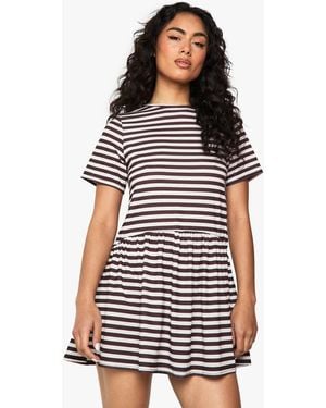 Boohoo Stripe Oversized T-Shirt Smock Dress - White