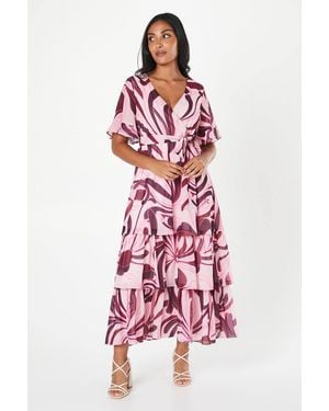 Wallis Petite Abstract Print Ruffle Midi Dress - Red