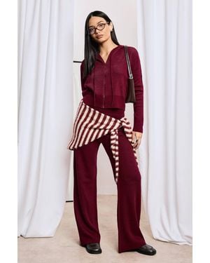 Boohoo Stripe Detail Knitted Hoody And Waist Detail Flared Trouser