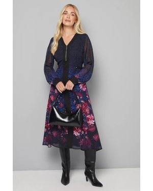 Wallis Petite Ombre Floral Zip Midi Dress - Blue