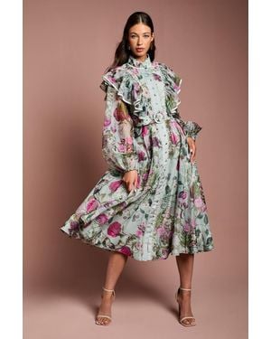 Coast Long Sleeve Printed Organza Shirt Dress - Brown