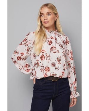 Wallis Petite Animal Floral Shirred Neck Blouse - Gray