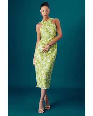Coast Muse Cross Neck Sequin Floral Midi Dress - Blue