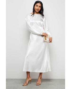 Warehouse Satin Batwing Draped Midaxi - White