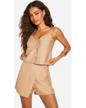 Boohoo Linen Look Button Front Bandeau - Brown