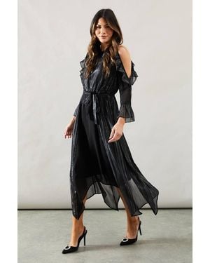 Wallis Occasion Metallic Stripe Cold Shoulder Midi Dress - Black