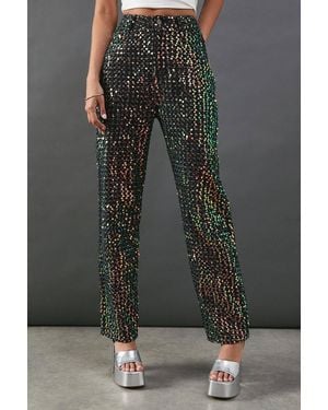 Warehouse Sequin Straight Leg Denim Jeans - Black