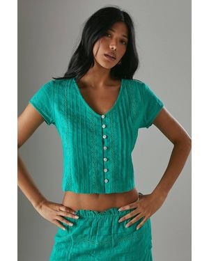 Warehouse Cotton Dobby Trim Insert Boho Skirt - Green