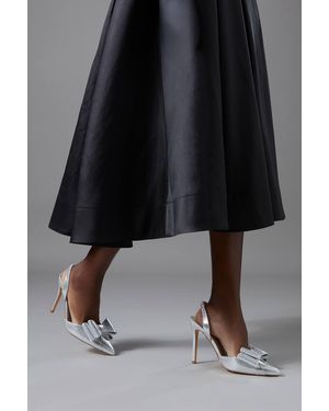 Coast Tamara Metallic Textile Satin Bow Slingback High Stiletto Heel Court Shoes - Black